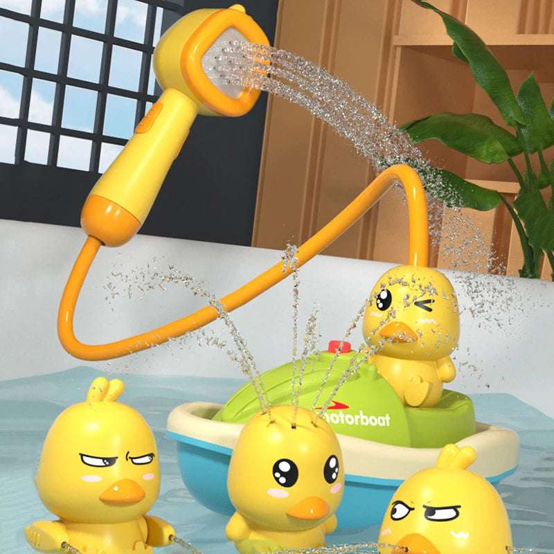 electric water spray duck boat toy - yellow and blue boat with ducks