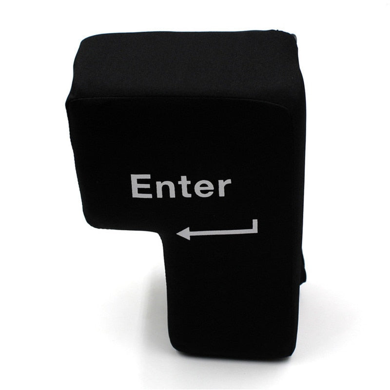 Big Enter USB Anti Stress Nap Pillow, a super-sized unbreakable enter key made of soft sponge, perfect for programmers and stress relief.