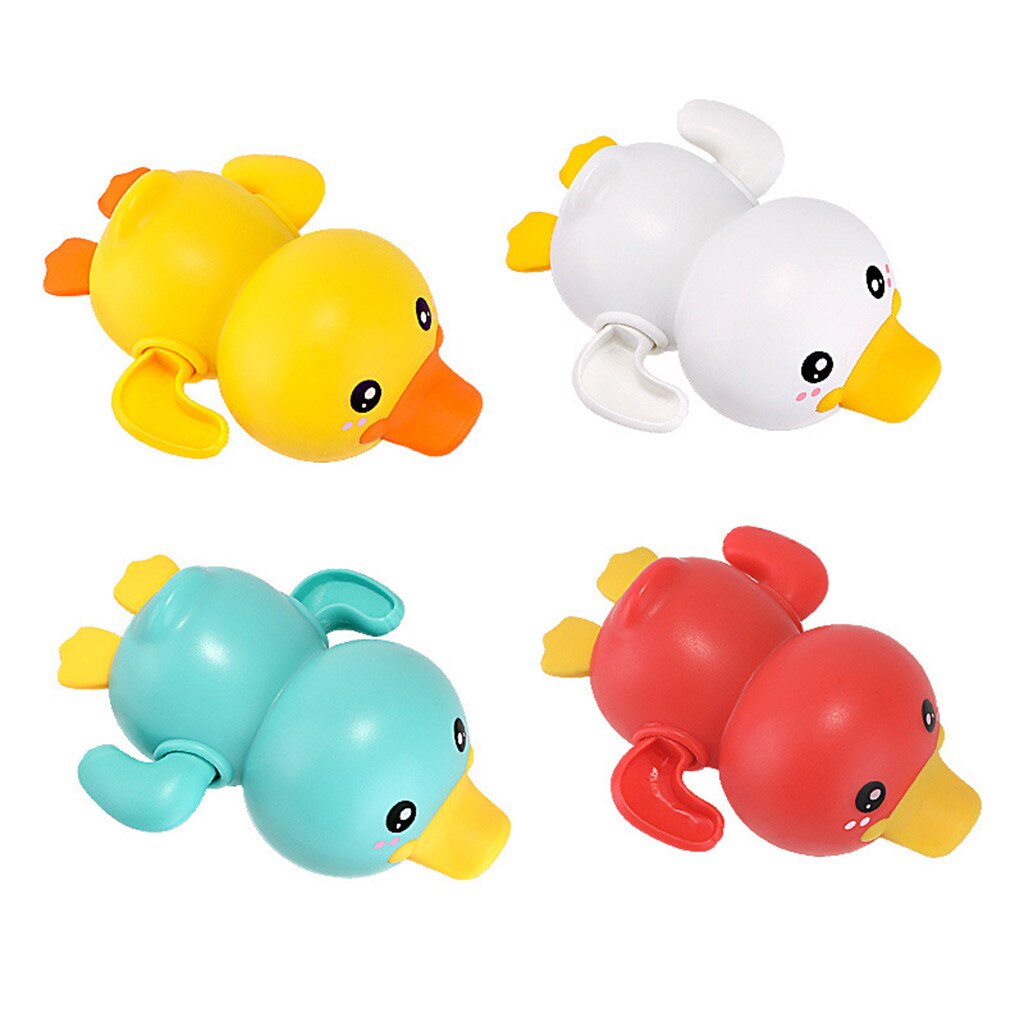 Cute ducks bath toy with clockwork mechanism for swimming and walking, perfect for bath time fun.