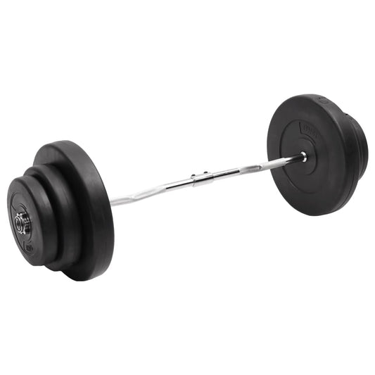 EZ curl bar set with chrome-plated steel bar and weight plates.