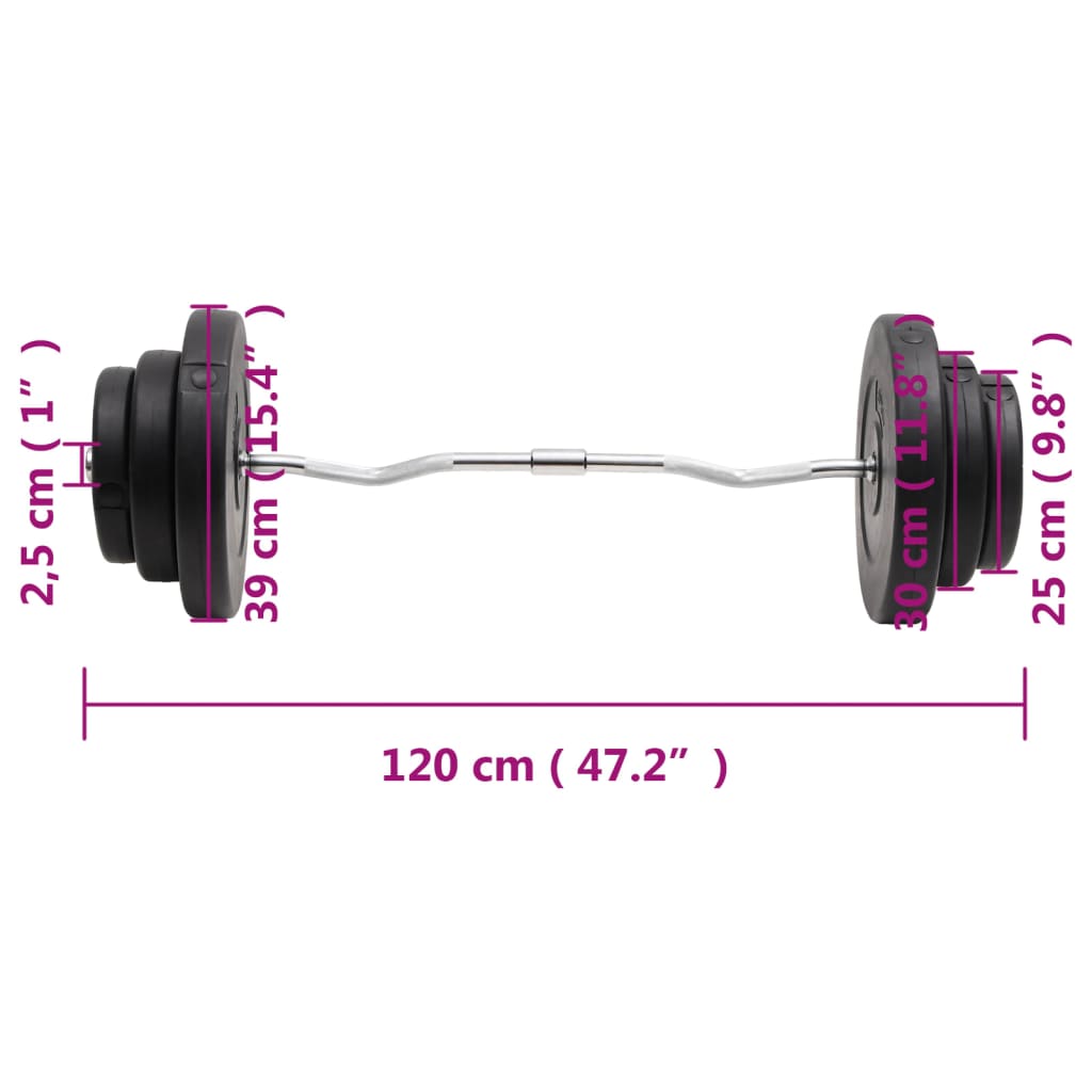 Σετ στραβόμπαρα 60 kg με επιχρωμιωμένο ατσάλι και δίσκους βαρών.