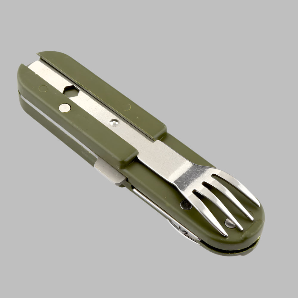 Πολυλειτουργικό camping cutlery set, συνδυασμός μαχαιριού, πιρουνιού και κουταλιού από ανοξείδωτο ατσάλι, με Oxford bag για εύκολη μεταφορά