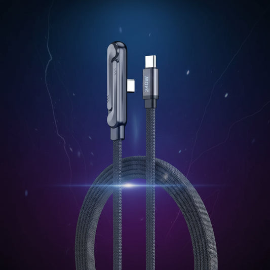 240W right angle charging cable with foldable phone stand for hands-free use