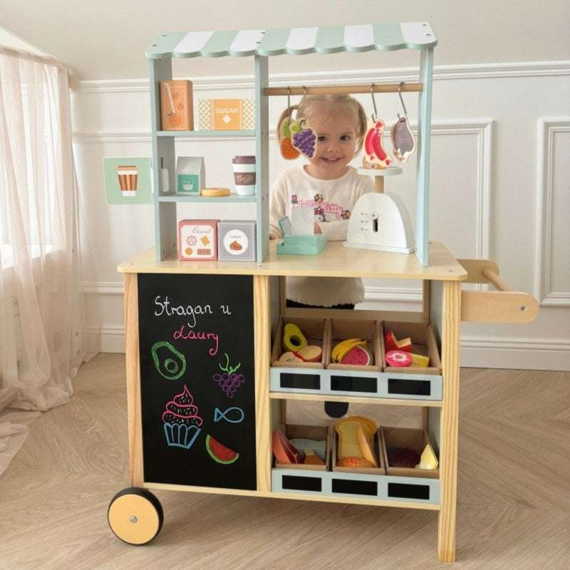 Ξύλινο παιδικό food truck 73 τεμαχίων με πάγκο και αξεσουάρ φαγητού