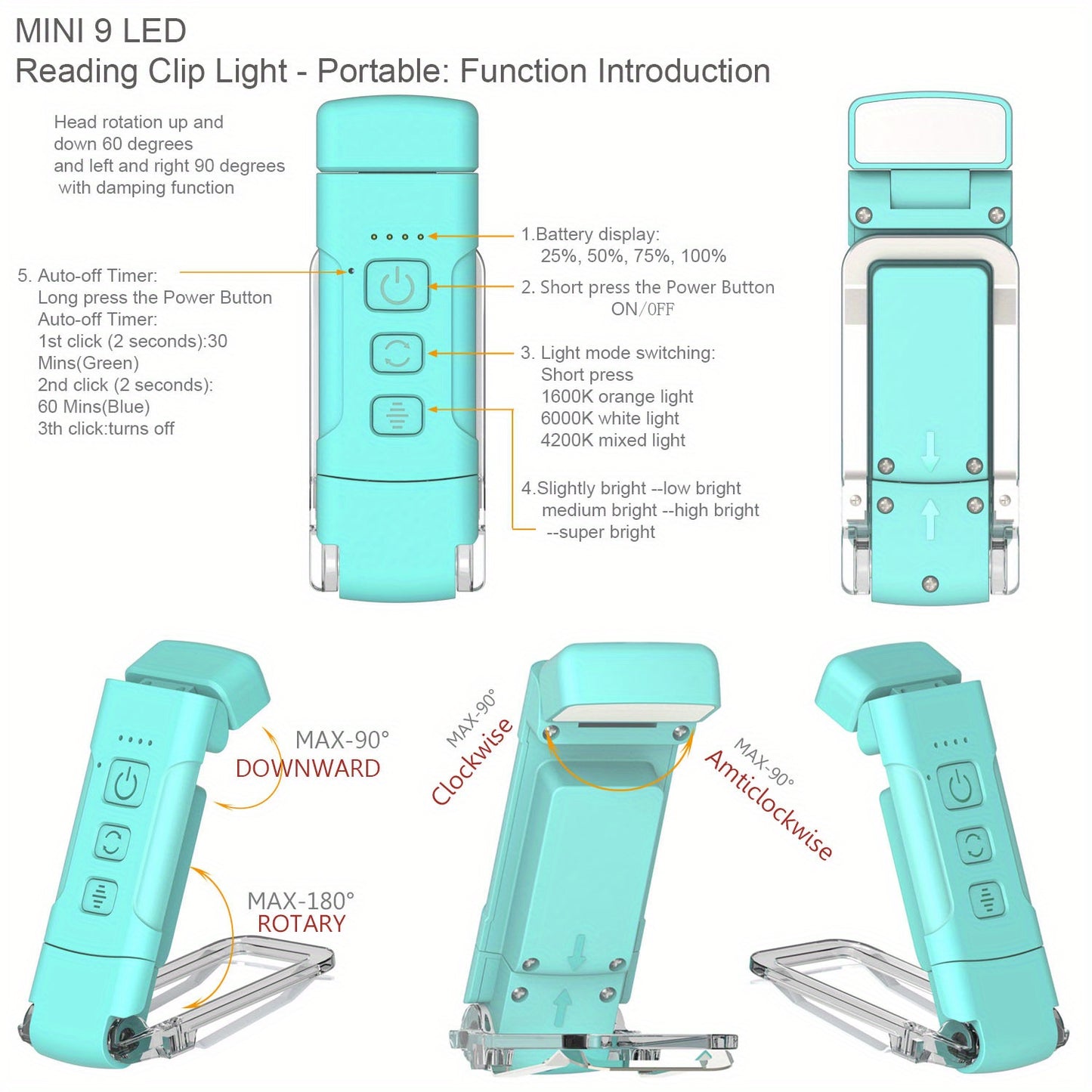 USB rechargeable HOTU Mini LED Bookmark Light with adjustable brightness and eye-care design, perfect for reading at home or office.