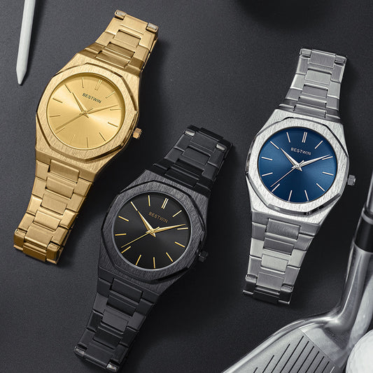 Men’s stainless steel waterproof quartz watch 41mm mineral crystal
