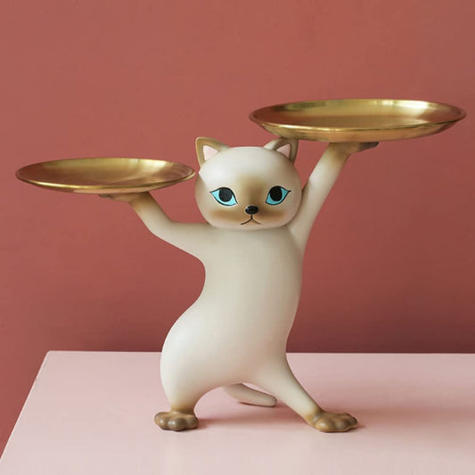 Resin cat tray figurine for keys and desk accessories