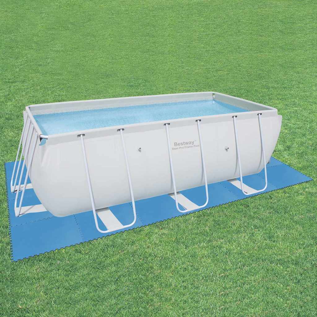 Set of 8 Bestway interlocking foam tiles 50×50 cm for above-ground pool floor protection, covering 2 m²
