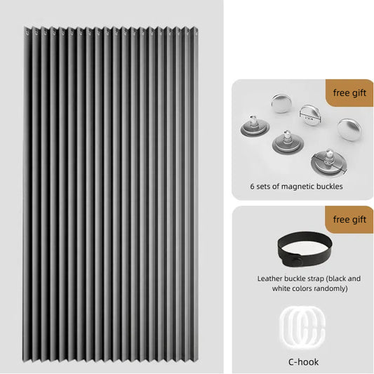 Folding no-punch waterproof door curtain polyester pleated gray 200cm high