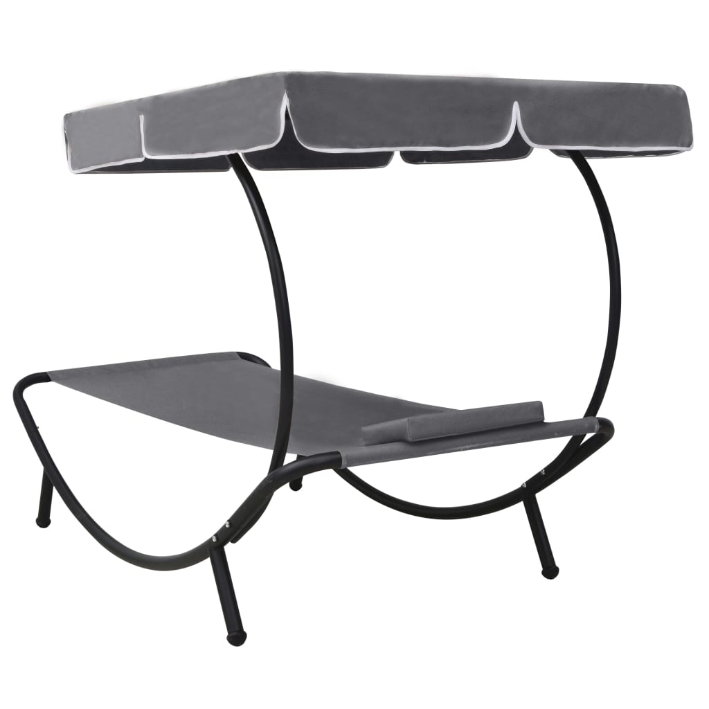 Outdoor daybed lounger 200×90×112 cm with canopy and water-repellent pillow in garden setting.