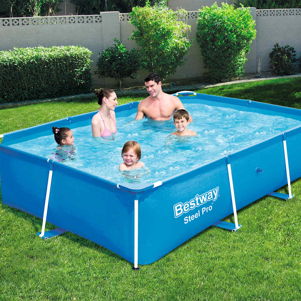 Bestway Steel Pro above-ground pool 259×170×61 cm with Tritech™ reinforced walls and corrosion-resistant steel frame in backyard.