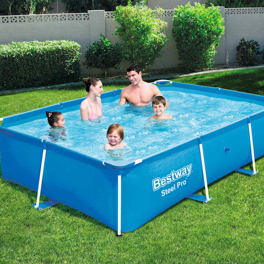Bestway Steel Pro above-ground pool 259×170×61 cm with Tritech™ reinforced walls and corrosion-resistant steel frame in backyard.