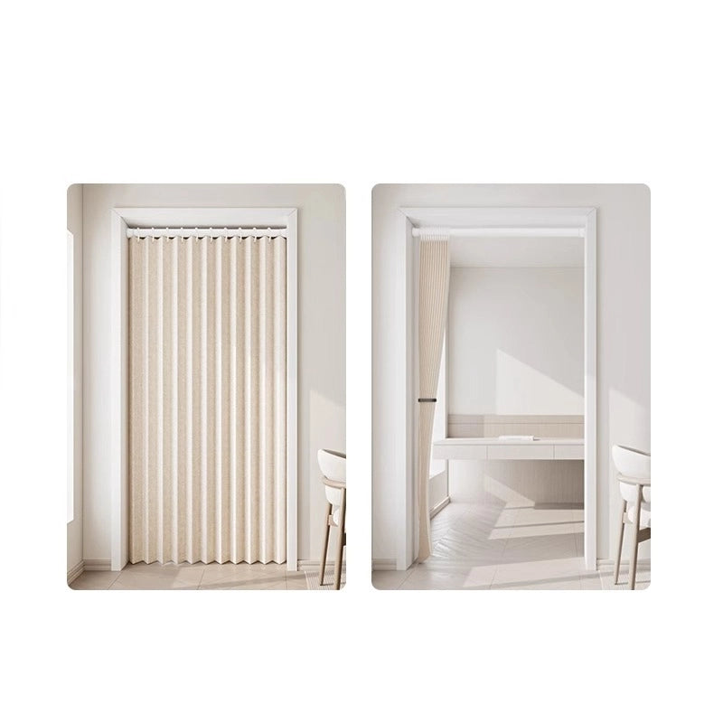 Folding no-punch waterproof door curtain polyester pleated beige 200cm high