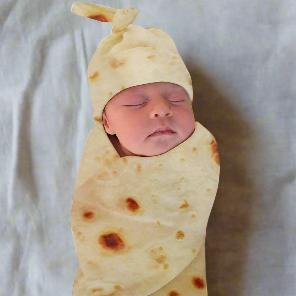 Cute Tortilla Swaddle Blanket with Hat for Newborns