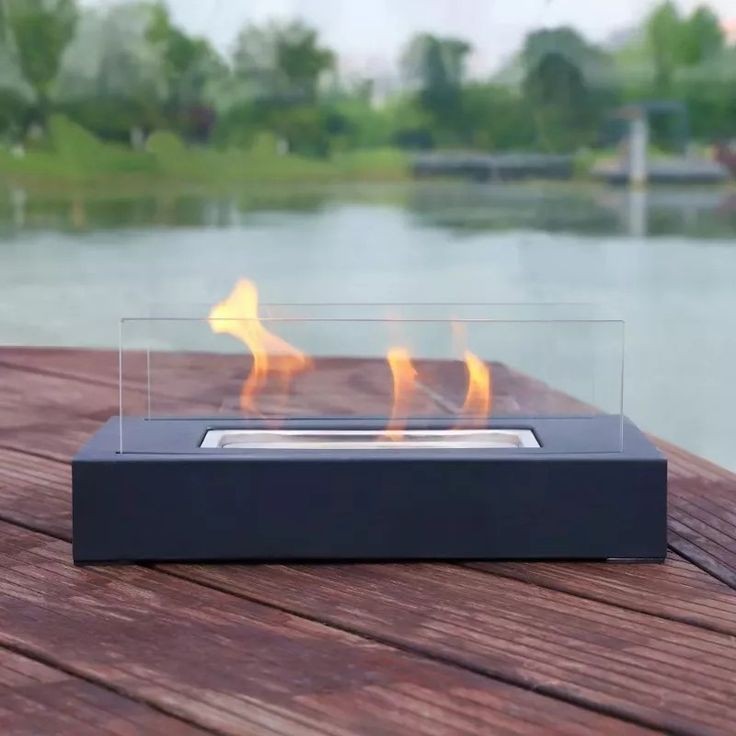 Steel and glass bioethanol tabletop fire pit for romantic decor